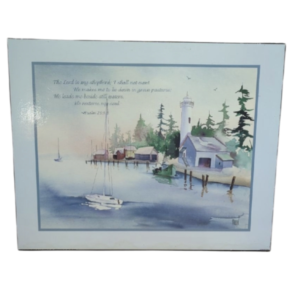 Serene Lakeside Wall Art with Lighthouse